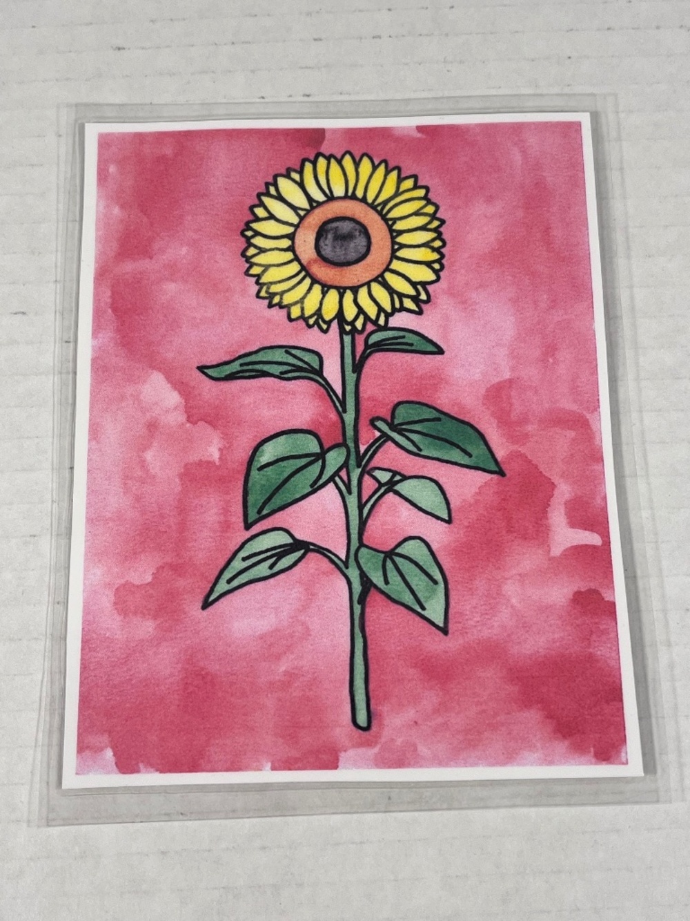 Sunflower Watercolor Painting Art Print Laminated ~4.25 x 5.5 inches